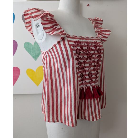 Zara trf collection tasseled red and white striped cotton tank top size small - Picture 6 of 12